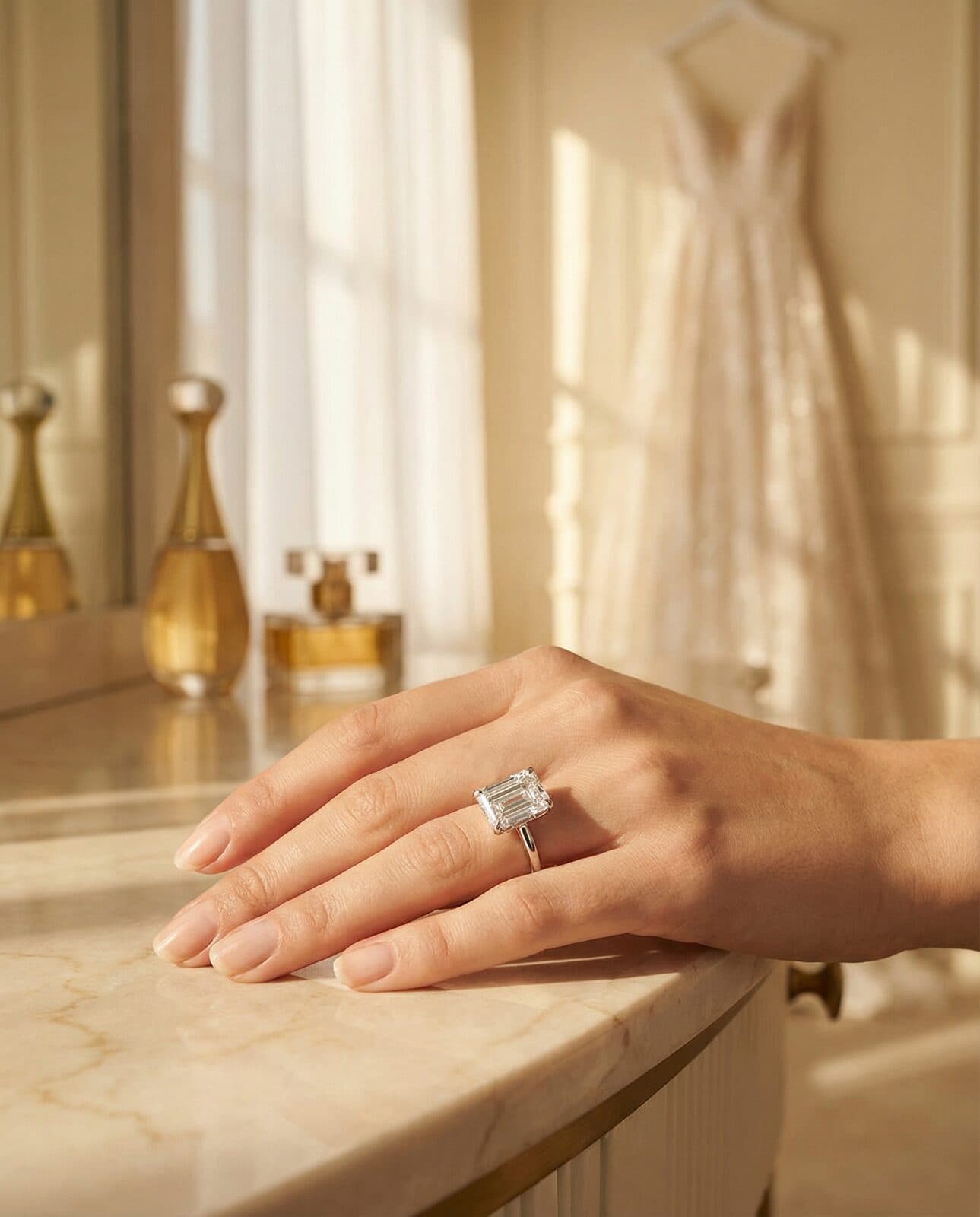 Bride wearing her Wizman engagement ring