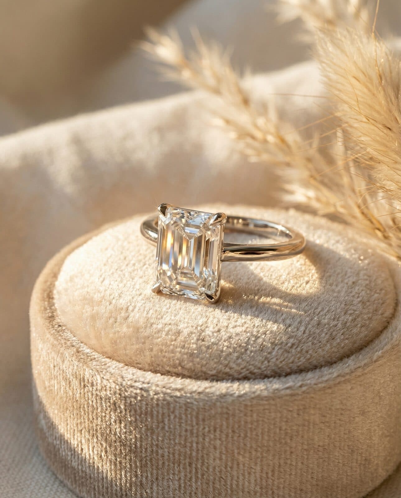 Diamond ring resting on velvet