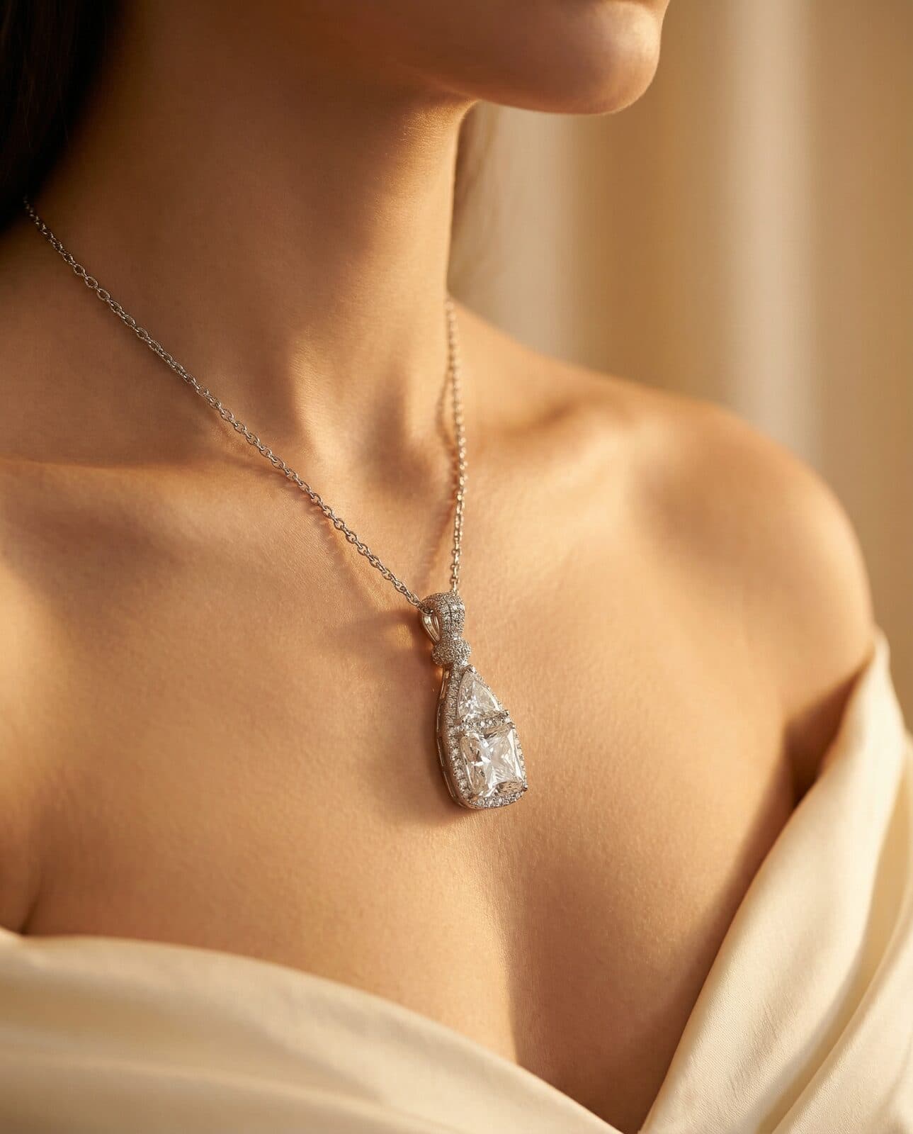 Diamond pendant on a fine chain