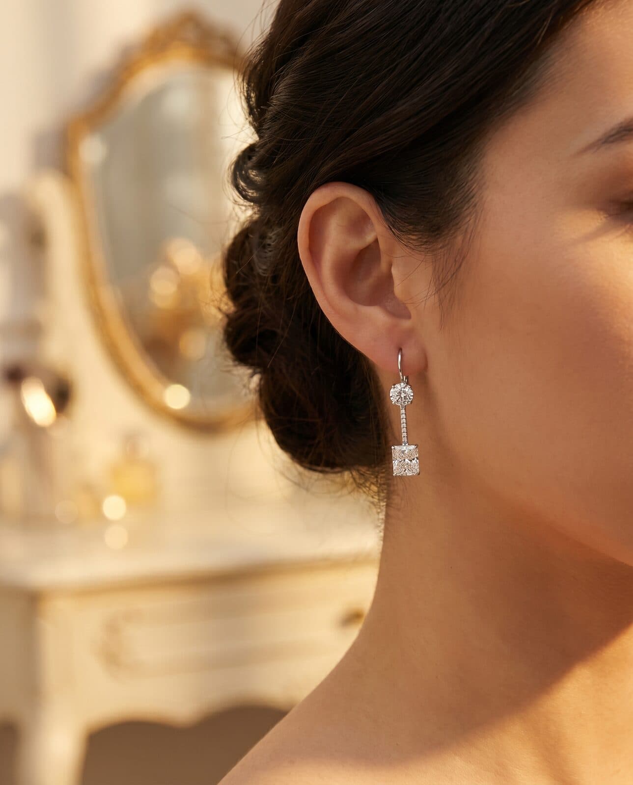 Pair of diamond drop earrings